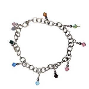 925 Sterling Silver Simply Elegant Multicolor Crystal Charm Bracelet 8 Inch